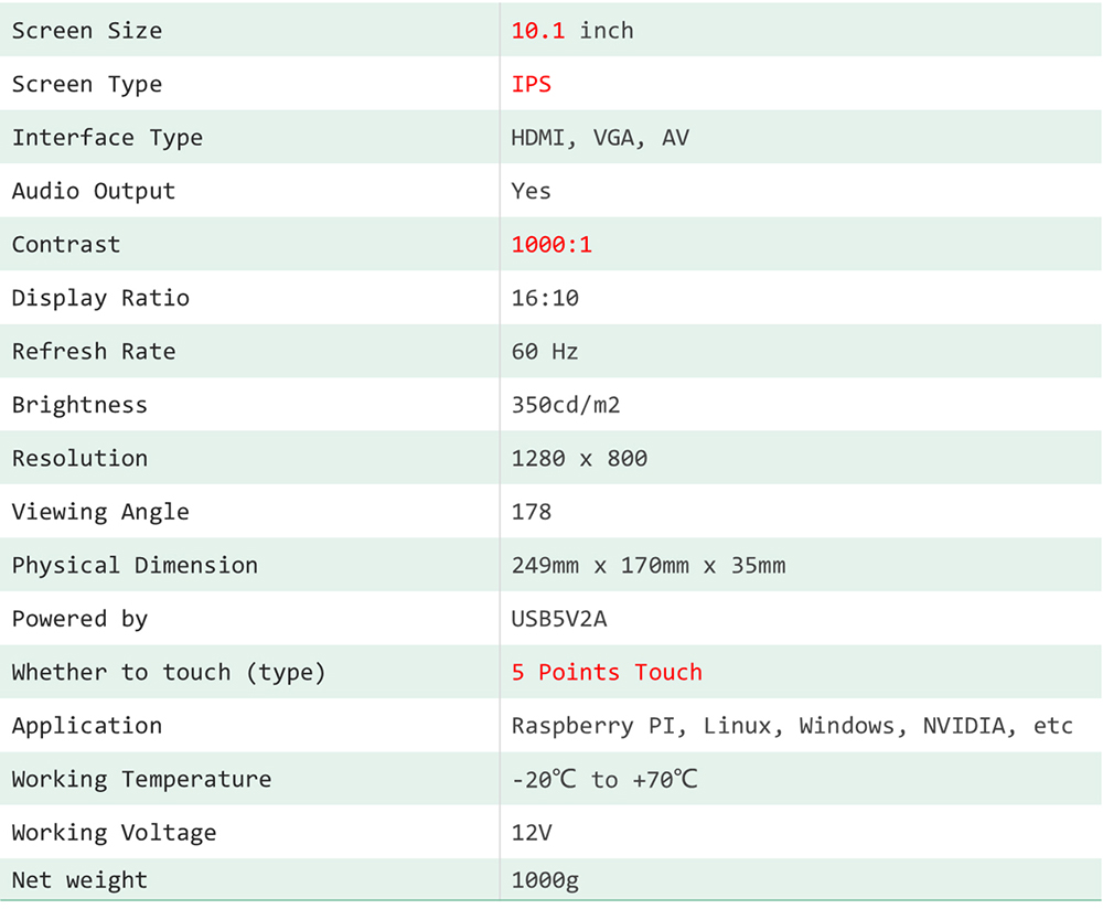 10.1-Inch-HDMI-Portable-Display-Specs