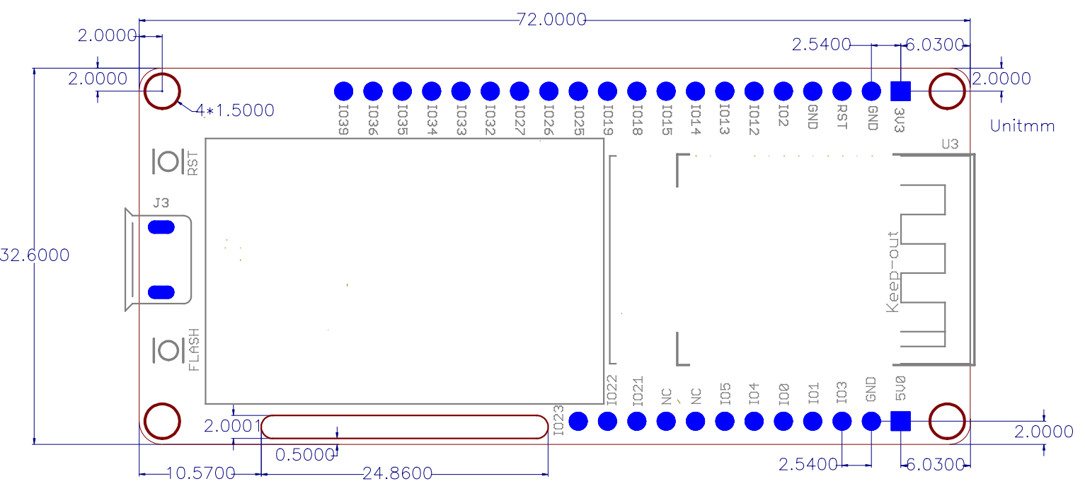 MakePython-ESP32-Physical-Dimensions