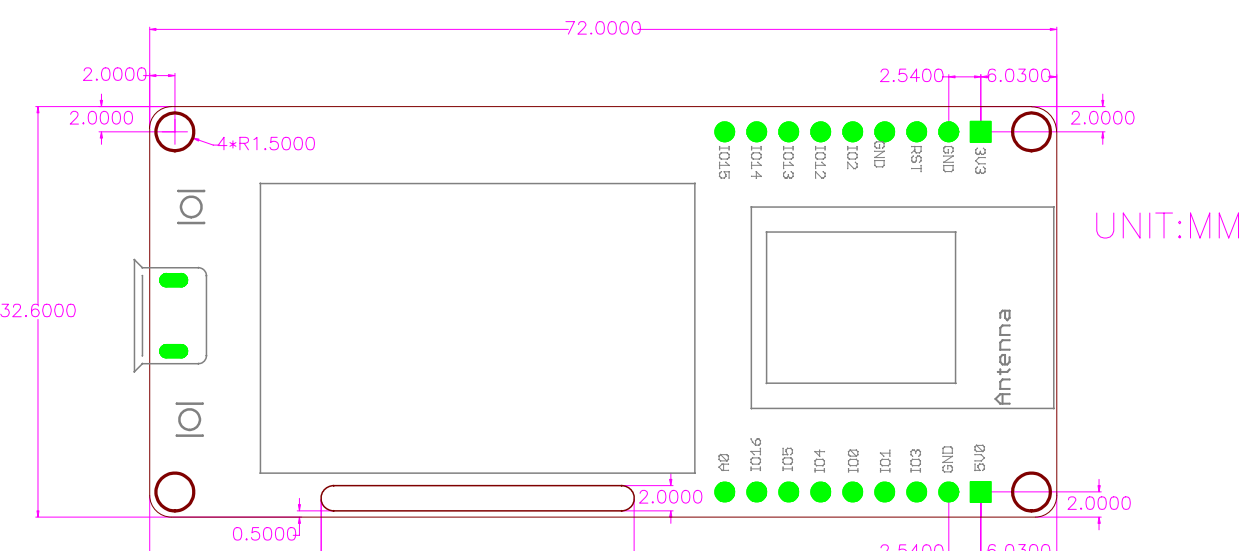 images/MakePython-ESP8266-Physical-Dimensions